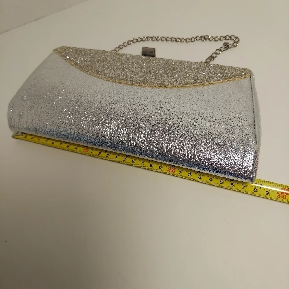 Vintage Silver Metallic + Glitter Clutch Evening Bag Purse Cocktail Prom Formal - Picture 8 of 15